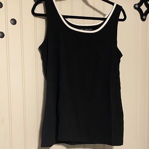 Susan Graver Stretchy Cotton Modal Black Tank Top with White Trim -